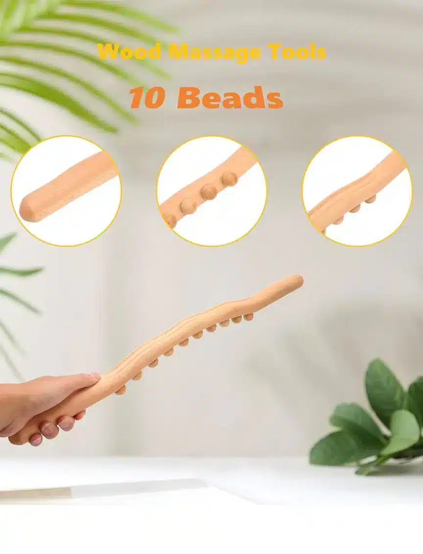 Globalstar 10 Beads Wooden Gua Sha Massage Rolling Bar For Body FY-10