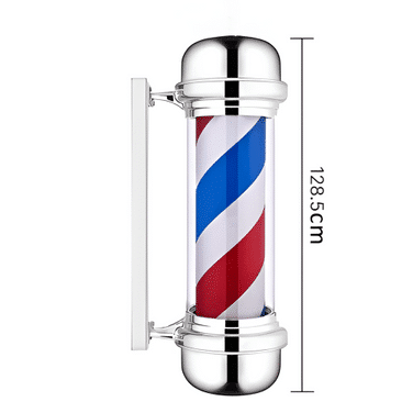 Globalstar Classic Barber Pole Light 128.5cm - Iconic Silver Red White Blue Stripes For A Traditional Barber Shop Decor